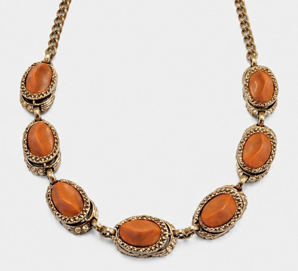 Vintage‎ Mid-Century Adjustable Necklace Rhinestones Rust Red 15" rd02-37